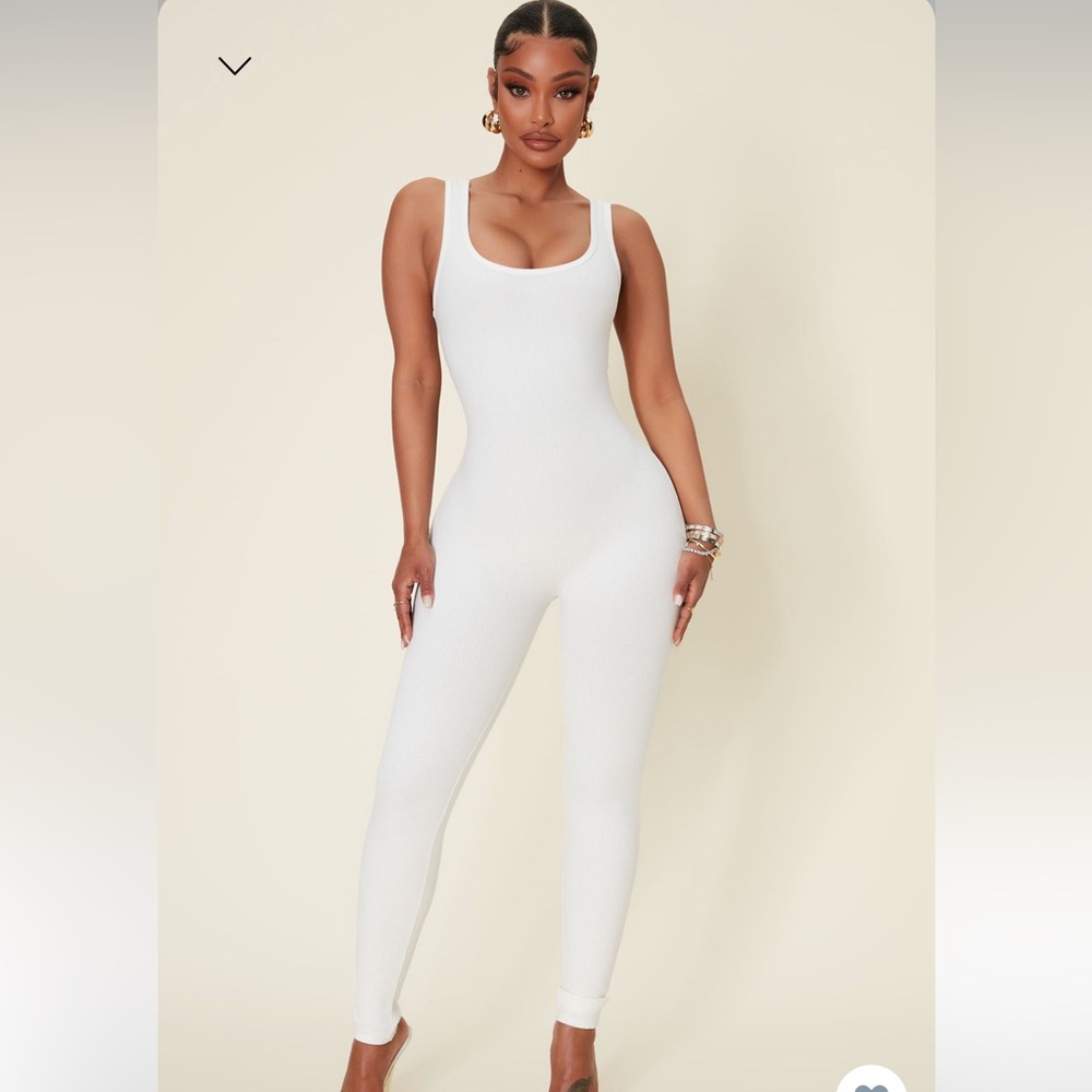 FASHIONNOVA Off-White Scoopneck Snatched Jumpsuit